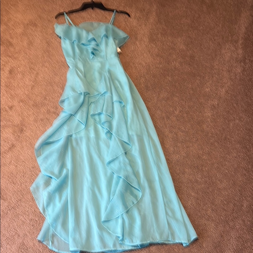 Elegant Blue Ruffled Women's Dress